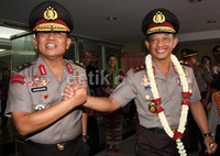 Upacara pisah-sambut Kapolda Metro Jaya dari pejabat lama Irjen Unggung Cahyono ke pejabat baru Irjen Tito Karnavian digelar di Markas Polda Metro Jaya. Lamhot Aritonang/detikFoto