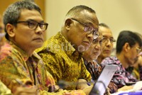 Taufiequrrachman Ruki bersama pimpinan KPK lainnya tampak menyimak pertanyaan anggota Komisi III. Pool/Lamhot Aritonang/detikFoto.