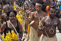 Pesertanya pun bervariasi, baik lak-laki maupun perempuan. Masing-masing tampil mengenakan pakaian adat suku masing-masing, disertai dengan tarian dan teriakan yang khas (Randy/detikTravel)