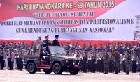 Presiden Joko Widodo hadir dalam upacara yang digelar di lapangan upacara Mako Brimob, Kelapa Dua, Depok, Jawa Barat, Kamis (1/7/2015). Istimewa/Cahyo Setpres/detikFoto.     