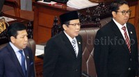 (Kiri ke kanan) Ketua DPR Setya Novanto, Wakil Ketua DPR Taufik Kurniawan, dan Wakil Ketua DPR Fadli Zon memimpin rapat paripurna. Pool/Lamhot Aritonang/detikFoto.