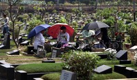 TPU Tanah kusir dipadati peziarah di hari lebaran.     
