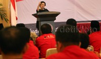 Mega saat menyampaikan pidato pembukaan di sekolah partai yang dihadiri lebih dari 100 calon kepala daerah yang diusung PDIP. Pool/Lamhot Aritonang/detikFoto.     