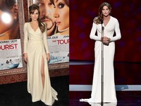 Menurut Anda siapakah yang lebih elegan mengenakan dress putih rancangan Versace, Angelina Jolie atau Caitlyn Jenner? Stephen Lovekin/Kevin Winter/Getty Images/detikFoto.