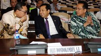 Para pimpinan lembaga berdiskusi mulai dari terkait dekorasi hingga durasi waktu setiap poin acara. Pool/Lamhot Aritonang/detikFoto.