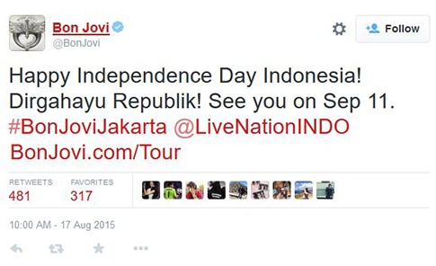 Dirgahayu Republik Indonesia dari Bon Jovi!