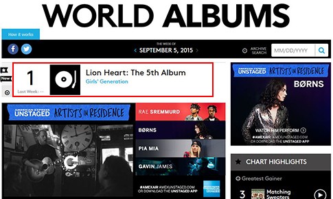 Album LION HEART SNSD Puncaki Chart Album Dunia Billboard