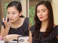 Wajah sebelum dan sesudah dipoles make-up Tiara Westlake. Asep Syaifullah/detikHOT.