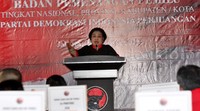 Megawati menyampaikan pidatonya. Lamhot Aritonang/detikFoto.