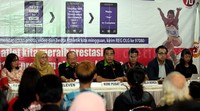 Peluncuran SMS KONI Donasi (KD) dilakukan di Gedung KONI Pusat, Jakarta, Kamis (27/8/2015).