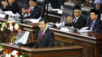 Pertama-tama, Novanto memaparkan proses pembentukan fraksi-fraksi dan alat kelengkapan dewan. Saat itu, DPR terbelah karena perebutan posisi pimpinan AKD antara KMP dan KIH. Lamhot Aritonang/detikFoto.