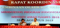 Rapat Koordinasi Pembinaan Olahraga Nasional mendukung program Indonesia Emas menuju Asian Games 2018.