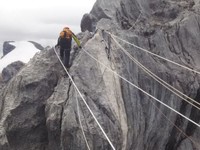 Paling deg-degan, tentu saat menyeberangi jembatan tali di titik Kadang Babi. Jaraknya sekitar 25 meter dengan ketinggian puluhan meter. Kalau jatuh, wasalam sudah (Afif/detikTravel)