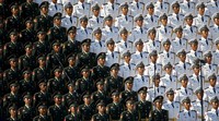Para prajurit China mengikuti upacara peringatan 70 tahun berakhirnya Perang Dunia II. Cnsphoto/Reuters/detikFoto.
