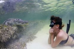 Aksi Gila nan Mengagumkan Model Cantik dengan Buaya