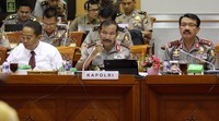 Kapolri Jenderal Badrodin Haiti tampak didampingi Kabareskrim Komjen Anang Iskandar dan Wakapolri Komjen Budi Gunawan. Pool/Lamhot Aritonang/detikFoto.