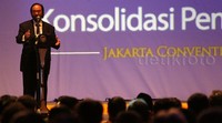 Ketua Umum NasDem Surya Paloh memberikan sambutan.