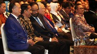 Jokowi berbincang dengan Surya Paloh disela-sela pembukaan Rakernas Partai NasDem.