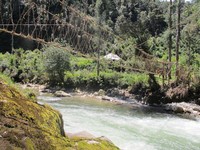 Jembatan Mantimu dibuat oleh masyarakat Ugimba. Bahannya rotan dan membentang sepanjang 30 meter, serta tinggi dari atas permukaan air mencapai 4 meter (Afif/detikTravel)