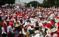 Ribuan bidan ini berdemo di depan Istana untuk menuntut diangkat menjadi PNS.     