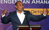 Victor Laiskodat menyampaikan pidatonya. Lamhot Aritonang/detikFoto.