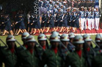 Prajurit TNI mengikuti upacara Kesaktian Pancasila.
