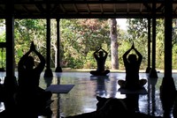 Salah satu andalan resor ini adalah retreat, seperti yoga. Bagi tamu yang ingin yoga, bisa dilakukan setiap pagi hari. Yoga dengan pemandangan alam dan suara kicau burung, indah luar biasa! (Shafa/detikTravel)