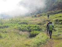 Kabut-kabut yang tebal, harus dilewati para pendaki ketika berangkat dari Desa Ugimba menuju ke Puncak Carstensz. Biasnaya, kabut mulai hilang ketika pukul 07.00 WIT (Afif/detikTravel)