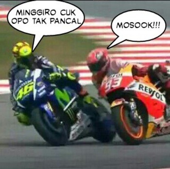Meme Rossi memberi peringatan ke Marquez namun tak digubris.