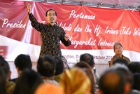 Jokowi memaparkan kondisi ekonomi Indonesia saat ini di hadapan seribuan WNI di AS. Laily Rachev/Setpres/detikFoto.