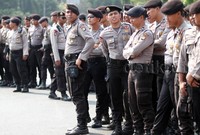 Polisi menjaga aksi ini. Alfathir Yulianda/detikFoto.