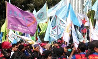 Buruh berasal dari berbagai organisasi. Alfathir Yulianda/detikFoto.