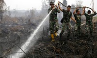 Prajurit TNI bahu-membahu memadamkan api, Kamis (29/10/2015). Darren Whiteside/Reuters/detikFoto.