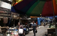Untuk sementara waktu, para pedagang Pasar Blok A direlokasi di jalan Samabas, Jakarta Selatan.