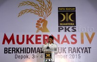 Presiden PKS Muhammad Sohibul Iman menyampaikan pidato politiknya. Pool/Lamhot Aritonang/detikFoto.