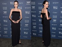 Jolie elegan dalam balutan dress hitam yang simple. Dimitrios Kambouris/Getty Images for WSJ. Magazine 2015 Innovator/detikFoto.