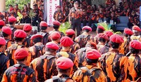 Japto memberikan sambutan. Pool/Lamhot Aritonang/detikFoto.