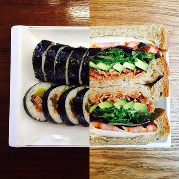Perbedaan makanan Korea Selatan Kimbap dengan New York Sandwich. (kredit foto: instagram)