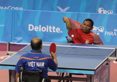 Salah satu kontingen Indonesia saat berlaga cabor tennis meja di Asian Para Games 2018 | Detik.com