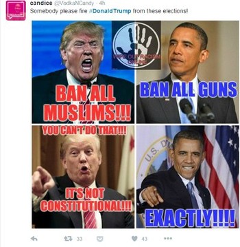 Meme sindiran Trump bersama Obama.