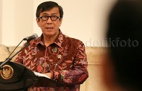 Menteri Hukum dan HAM Yasonna Laoly memberikan sambutan.