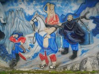 Pada sisi tembok vihara lainnya, ada relief timbul bergambar tokoh Sun Go Kong dalam perjalanannya ke Barat mencari kitab suci (Kurnia/detikTravel)