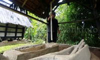 Enam lumbung padi dengan gaya tradisional pun berdiri tegak di salah satu sisi kampung.