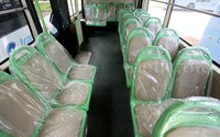 Bagian dalam bus Kopaja AC yang terintegrasi PT Transportasi Jakarta.