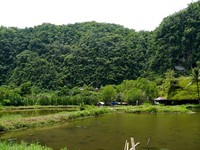 Sejauh mata memandang, yang terlihat adalah pegunungan karst berwarna hitam keabu-abuan. Banyak juga sisi karst yang menghijau ditumbuhi pohon (Kurnia/detikTravel)