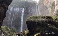 Air terjun Tumpak Sewu dilihat dari sisi hilir terdekat. Air terjun Tumpak Sewu dilihat dari sisi hilir terdekat.