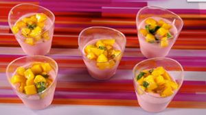 Strawberry Mousse with Mango Compote