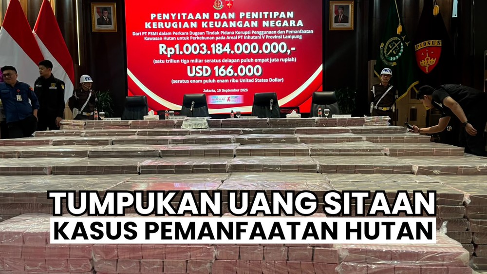 Kejagung Pamerkan Tumpukan Uang Hasil Sitaan 