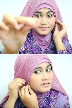 Tutorial Hijab dengan Scarf Bergliter dan Kebaya di Hari 