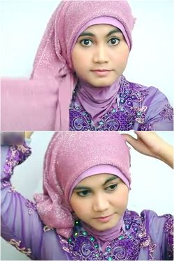 Tutorial Hijab dengan Scarf Bergliter dan Kebaya di Hari 